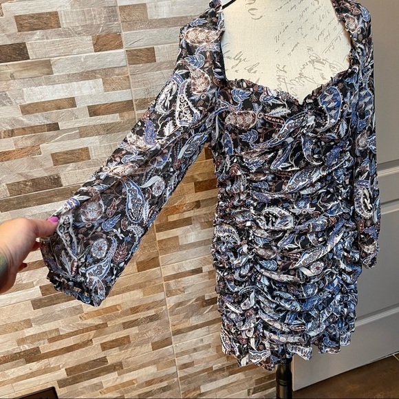 Zara Paisley Floral Print Draped Ruched Mini Dress Size L NWT - Picture 3 of 14